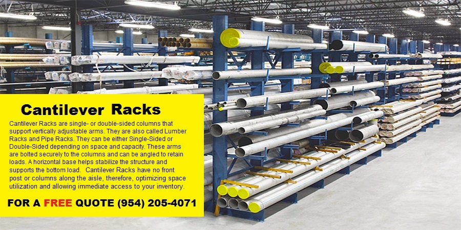 Cantilever racking is multi-level, high-density storage racks designed to handle hundreds of different types and sizes of products with freedom from column or upright interference.